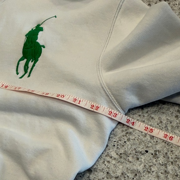 Polo Ralph Lauren White Hoodie Green Big Pony Logo Mens Large - Picture 5 of 8